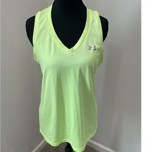 Under Armour Womens HeatGear V-Neck Tank Top Neon Yellow Lime Space Dye Medium